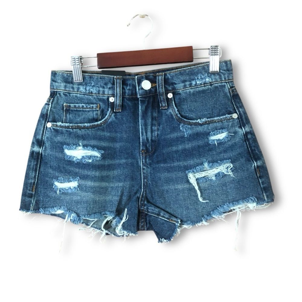 BLANK NYC The Barrow Vintage High-Rise Shorts Distressed NWT Size 24 Denim Jean